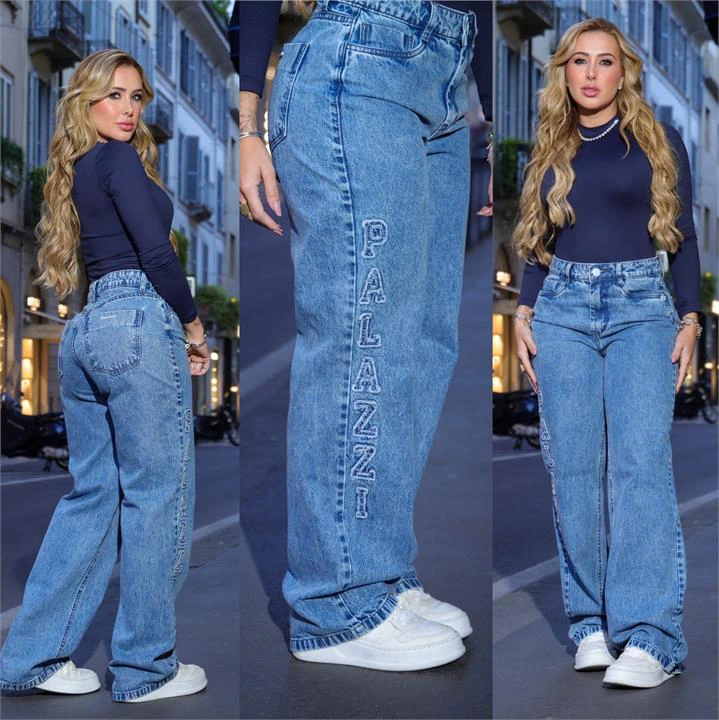 CALÇA WIDE LEG COM BORDADO