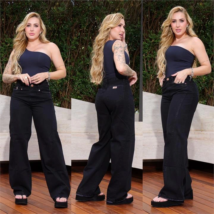 CALÇA WIDE LEG COM RECORTE (SEM ELASTANO)